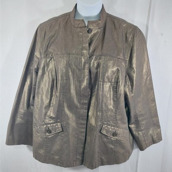 KORET! LUXE MIDNIGHT GOLD METALLIC BUTTON FRONT NEHRU JACKET, BLAZER! SZ 22W - Picture 2 of 11